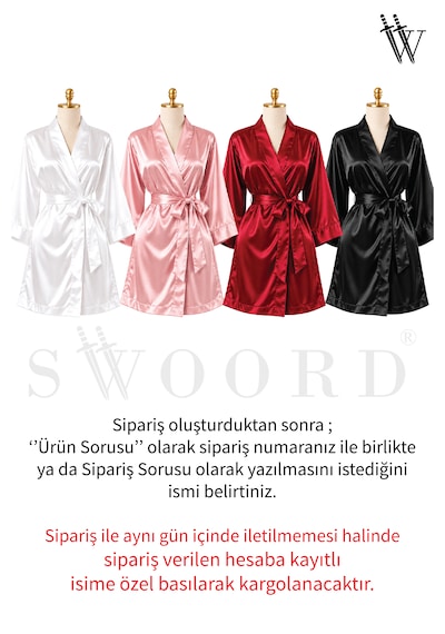 Swoord Kadın Saten Gecelik Saten Şık Ve Zarif Gecelik Sabahlık Bride Saten Sabahlık Gelin Saten Sabahlık Pembe