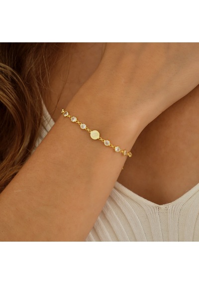 Queen Silver Jewelry 925 Ayar Gümüş Harf Bileklik Yuvarlak Zemine Yazılı Tamtur Zirkon Taşlı Altın