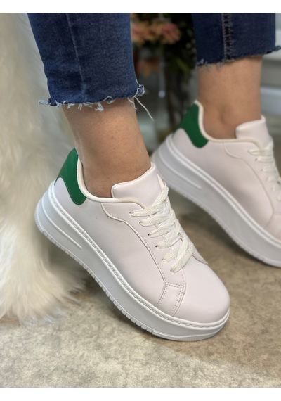 Günlük Kadın Sneaker Bağcıklı Hafif Kalın Yüksek Tabanlı Leopar Detaylı Yürüyüş Spor Ayakkabı 065 Beyaz Yeşil