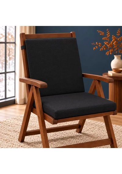 Tek Parça Sırtlıklı Sandalye Minderi 80 40 4 Cm Siyah 80 40 4 Cm