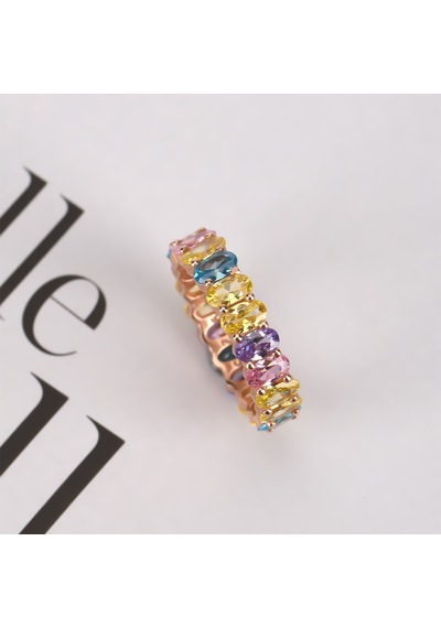 Renkli Zirkon Oval Taşlı Rose Altın Kaplamalı Tam Tur Gümüş Yüzük Gümüş - Pembe Altın Renkli Zirkon Oval Taşlı Rose Altın Kaplamalı Tam Tur Gümüş Yüzük Gümüş - Pembe Altın