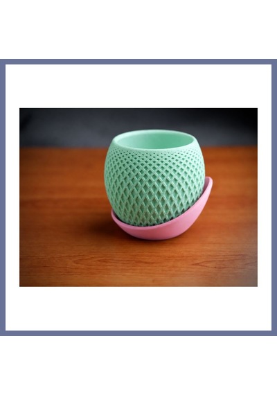 Bezos 3d Baskı Küre Saksı - Kafes Dokulu İki Parçalı Dekoratif Saksı - Mint-pembe Dlra Standart 29152323