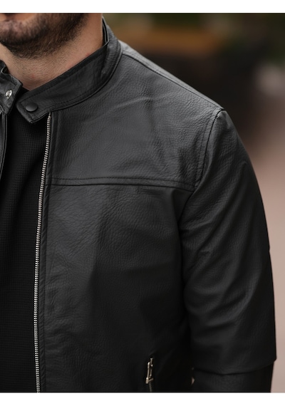 Yeni Sezon Erkek Premium Karbon Deri Slim Fit Mevsimlik Ceket Siyah Carbon Deri