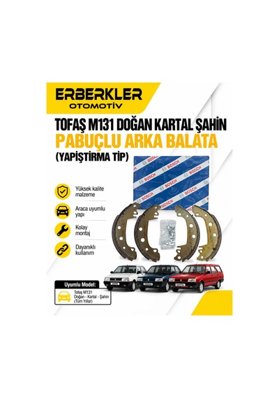 Tofaş M131 Doğan Kartal Şahin Uyumlu Pabuçlu Arka Balata Yapıştırma Tip - Erb483