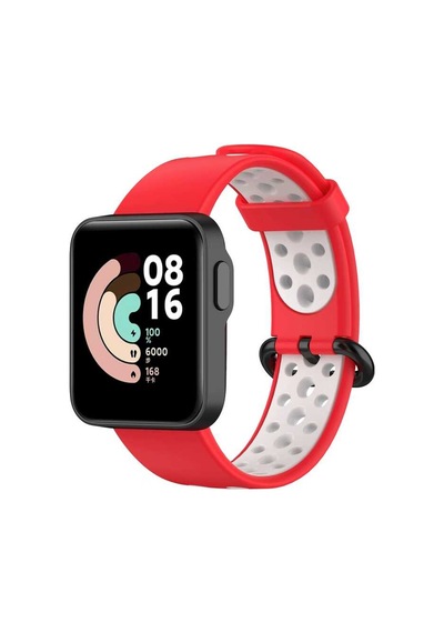 Ekılıf - Xiaomi Redmi Watch 2 Lite Uyumlu - Kordon Silikon Kordon Krd-02 - Kırmızı-beyaz