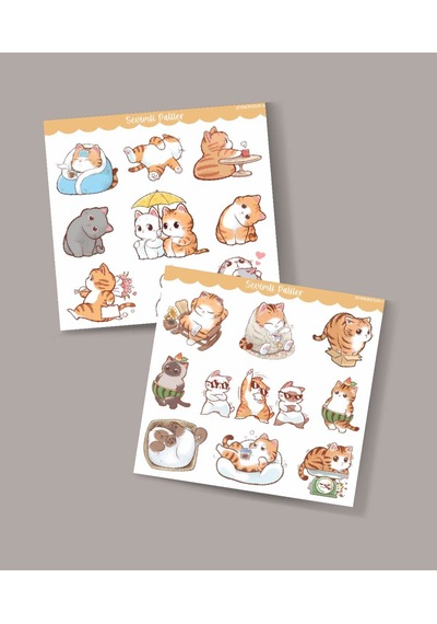 -mat Kağıt-sevimli Kedi Etiketleri -kawai Cat -2 Li - Sevimli Sticker -telefon Süslemeleri Kedi Çıkartmaları Mor