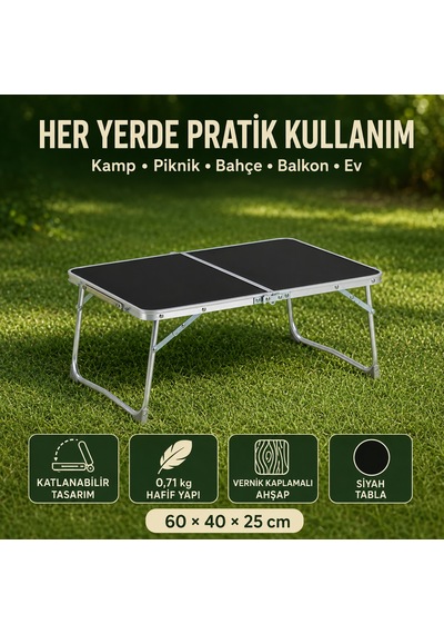 2 Sandalyeli Katlanır Kamp Seti 60x40 Cm Masa Ve Sandalye Yeşil