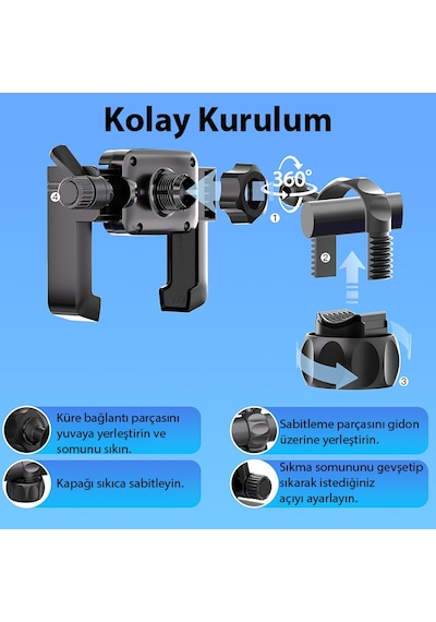 Ally Motosiklet Bisiklet Scooter İçin 360 Derece Dönebilen Gidon Bağlantılı Telefon Tutucu Siyah