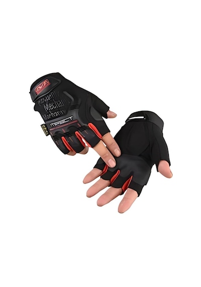 Mechanix Yarım Parmak Eldiven- Taktik Destekli Kadın&erkek Unisex Eldiven L-kırmızı Kırmızı