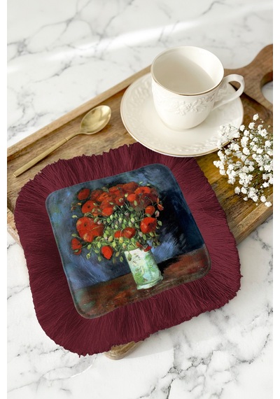 Sanatsal Çiçek Aranjmanlı Püsküllü Sunum Peçetesi-vintage Stil Bordo Rustik Bardak Altlığı Mendil Koyu Fırtına Siyah Sanatsal Çiçek Aranjmanlı Püsküllü Sunum Peçetesi-vintage Stil Bordo Rustik Bardak Altlığı Mendil Koyu Fırtına Siyah