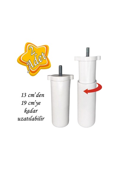 2 Adet Ayarlı Destek Ayağı 13 X 19 Cm Beyaz Gizli Ayak Mobilya Kanepe Baza Koltuk Dolap Tv Ünitesi