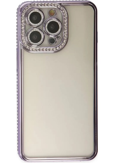 Newface Apple İphone 14 Pro Kılıf Joke Taşlı Silikon - Mor