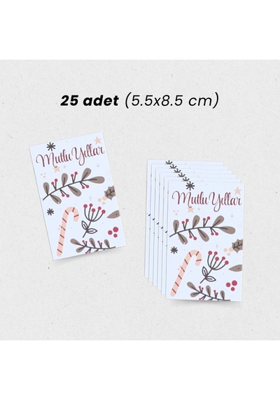 Yılbaşı Mutlu Yıllar Yazılı Hediye Kart Seti, Baston Temalı Paket