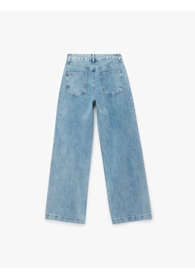 Koton Pamuklu Normal Bel Taş Detaylı Geniş Paça Jean Pantolon - Wide Leg Jeans Orta İndigo 7wal40025md Koton Pamuklu Normal Bel Taş Detaylı Geniş Paça Jean Pantolon - Wide Leg Jeans Orta İndigo 7wal40025md
