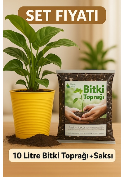 Saksı Değişim Seti 10 Litre Böcek Sinek Yapmayan Organik Çiçek Toprağı + 9,5 Litre Dekoratif Saksı