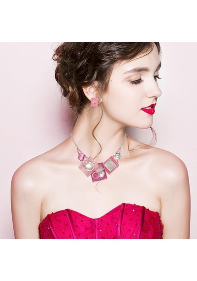 Tr Moda Boho Oval Kristal Opaller İfade Önlük Kolye Küpe Bohem Emaye Kostüm Takı Seti Kadınlar İçin Hediyeler Genel
