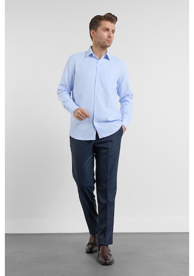 İmza Mavi Kendinden Desenli Sert Yaka Uzun Kol Cepli Comfort Fit Pamuklu Gömlek 1004255206