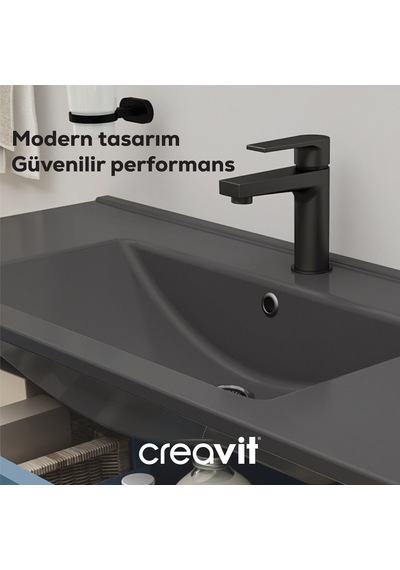 Creavit Lavabo Sifon Başlığı Seramik Üst Takım Taşmasız Siyah