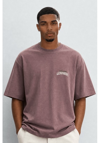 Respire Erkek Leather Baskılı Oversize T-shirt Kahve