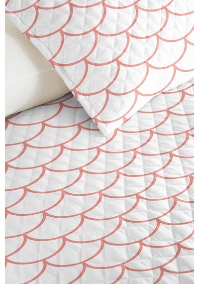 Pembe Geometrik Genç Odası Tek Kişilik Pike Takımı-beyaz Minimal 160x220 Cm Kapitone Yatak Örtüsü Doğal Kahve Tonu