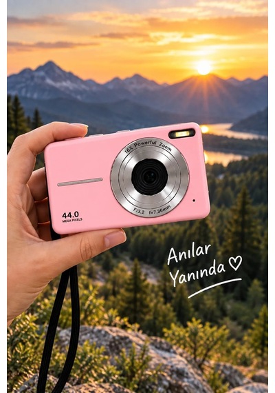 Magicool 4k Figürlü Çantalı Dijital Video Kamera 44mp 16x Zoom Işıklı Kart Dijital Fotoğraf Makinesi Pembe
