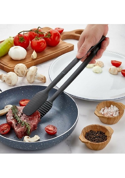 Servis Ve Izgara Maşası, 220 Derece Dayanıklı, Silikon Maşa Kaymaz Barbekü Maşası Plastik Siyah