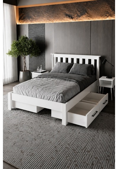Shark New 4 Çekmeceli Çift Kişilik Mdf Karyola 120x200 Yatak Uyumlu - Beyaz Shark New 4 Çekmeceli Çift Kişilik Mdf Karyola 120x200 Yatak Uyumlu - Beyaz