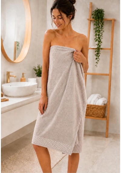 Boncuk Desenli Banyo Havlusu Açık Gri