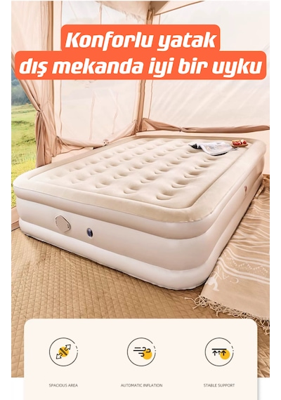 Shufa Tek Kişilik Kendinden Pompalı Şişme Yatak 190x100x40 Cm Yastık- Şarjlı Dahili Pompalı Bej