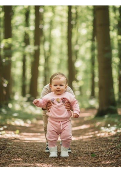 Zekids Kız Bebek Çiçek Desenli Eşofman Takım-16328 Pudra
