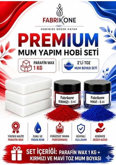 Premium Mum Yapım Hobi Seti - Parafin Wax 1 Kg - 2'li Toz Mum Boyası Seti - Kırmızı, Mavi Bkfabpw1kg2km Karışık