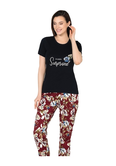 Kısa Kol Yazlık Pijama Takımı Pamuklu Alperi 78-50 Siyah