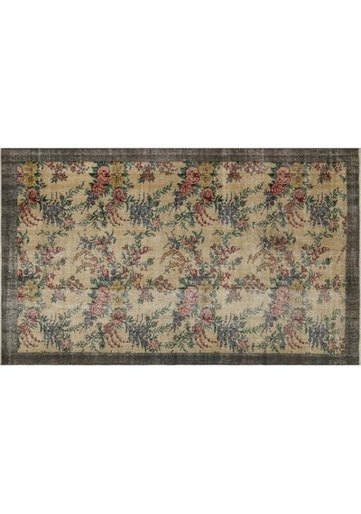 Romantik Vintage Gül Desenli Eskitme Ipek Yün Pers Halı - 148x237 Cm 9982