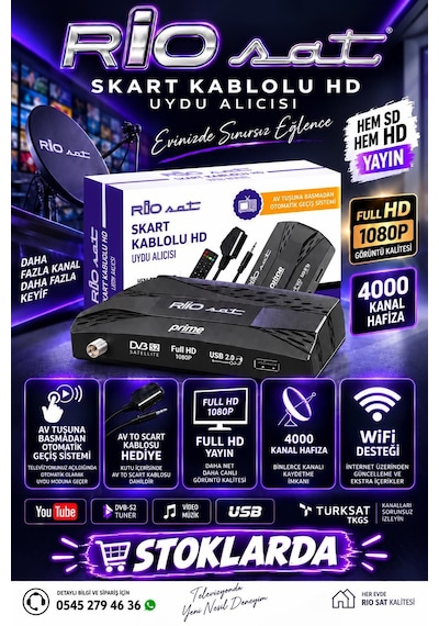 Riosat Prime Skart Kablolu Full Hd Uydu Alıcısı