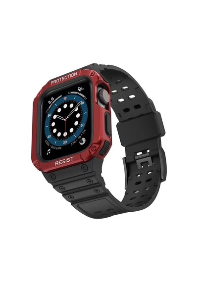 Newface Apple Watch 42mm Kr401 Silikon Kordon - Siyah-kırmızı Diğer