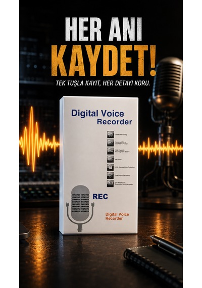 8 Gb Dijital Ses Kayıt Cihazı Vor Sesle Aktive Kayıt Mp3 Çalar Harici Mikrofon