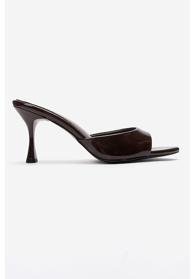 Luvishoes Tıera Kahverengi Rugan Kadın İnce Topuklu Terlik