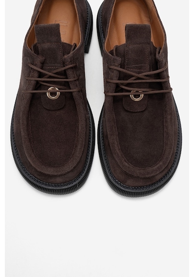 Luvishoes Luvi Shoes Band Kahverengi Süet Hakiki Deri Bağcıklı Kadın Loafer Ayakkabı Kahverengi