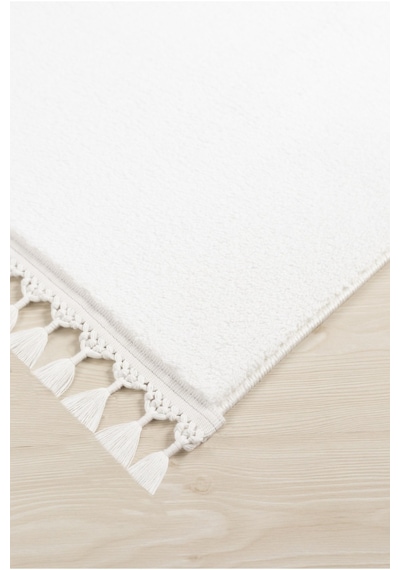 Vl Yuvarlak Comfort Ponpon Saçaklı Peluş Beyaz Düz Ponpon