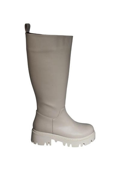 Yaz Kış Ayakkabı Yazkış Kadın Siyah Krem Düz Taban Çizme Tpuk Boyu 6cm Diz Boyu 37cm Krem