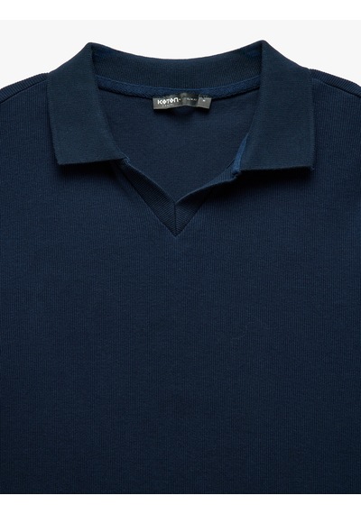 Koton Pamuklu Slim Fit Kısa Kollu V Yaka Polo Tişört Lacivert 5sam10067mk