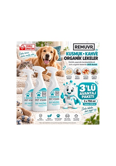 Leke Çıkarıcı Enzimatik Sprey 750 Ml Halı Koltuk Kumaş Kedi Köpek İdrar Ve Koku Giderici X 3 Adet Kedi Köpek, Halı Koltuk Yatak