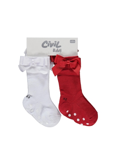 Civil Baby Fiyonk Aksesuarlı Kaydırmaz 2'li 6- Bebek Kız Çorap Set - Standart