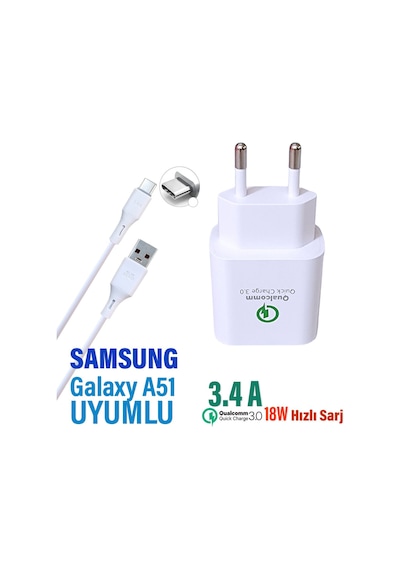 Samsung Galaxy Uyumlu A51 Hızlı Şarj Cihazı Type-c Adaptör 18w Ve Şarj Kablosu