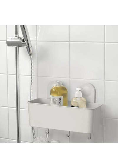 Vantuzlu Banyo Duş Sepeti 26x21 Cm MeridyenDukkan 3 Kancalı-Su Delikli Banyo Dekorasyonu-Sepeti Çok Renkli