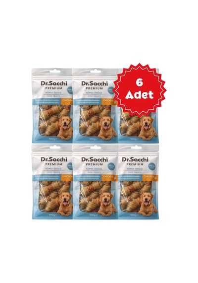 Dr.sacchi Premium Tavuk Sargılı Sığır Derisi Doğal Düğüm Kemik Tahılsız Köpek Ödülü 2 8'li 100gr 6 Adet