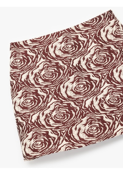 Koton Slim Fit Floral Desenli Mini Etek Bordo Desenli 6wak70073uw Bordo Desenli