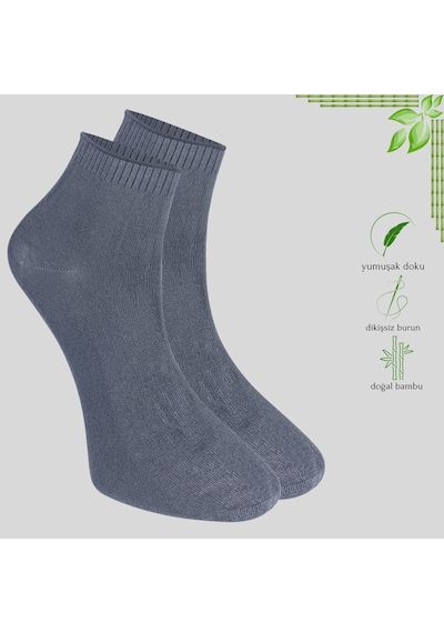 Kral Socks Erkek Bambu Patik Düz Desen Dikişsiz 3 Çift Çorap Füme - Lacivert