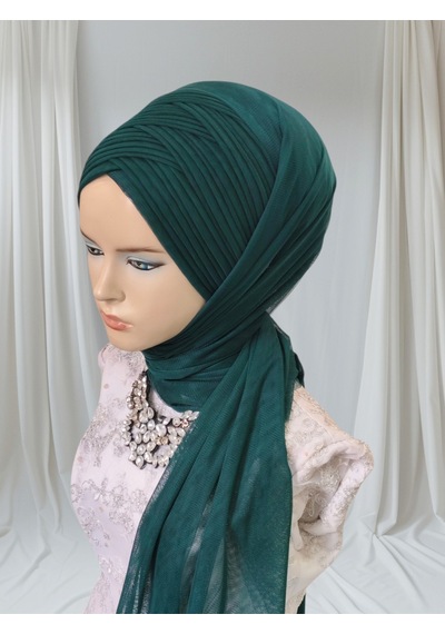 Tunahazırturban Zümrüt Sevda Şal Model Hazır Duvak Hazır Şal Hazır Türban Yeşil