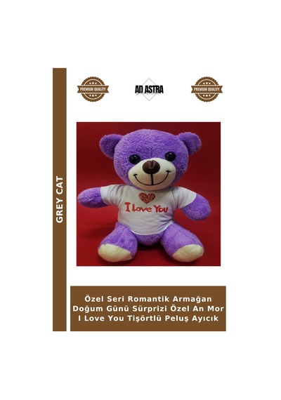 Özel Seri Romantik Armağan Doğum Günü Sürprizi Özel An Mor I Love You Tişörtlü Peluş Ayıcık Çok Renkli